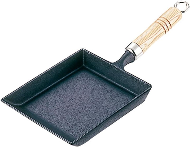 Iwachu Square Frying Pan - 18 x 15 cm, Black, Non-Stick with Wood Handle, Induction Compatible